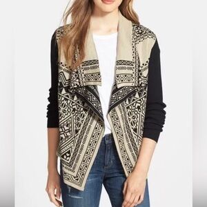 Lucky Brand Aztec Waterfall Open Front Cardigan Sweater Size L